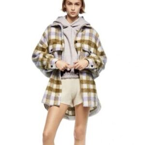 🔥Zara Brown and Cream Plaid Teddy Jacket Sz XS/S